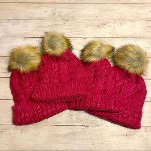 NWT Cozy Faux Fur Pom Beanie Pink Brown